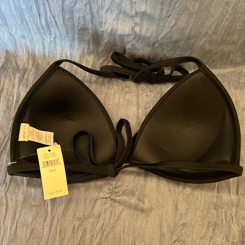 AERIE Black Bikini Top with string ties.